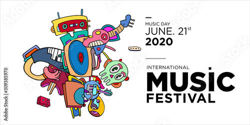 Photography Vector doodle illustration banner and poster world music day