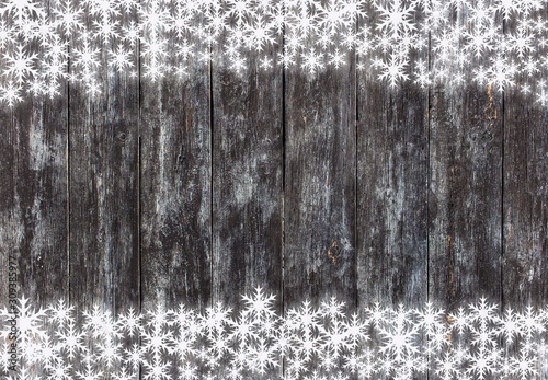 Holztextur mit Schneekristallen