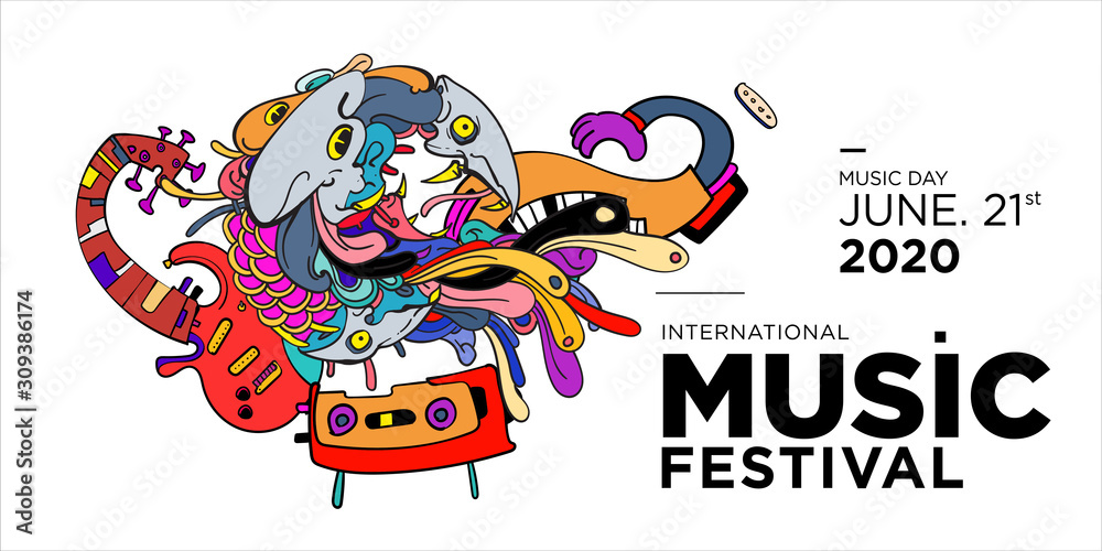 Vector doodle illustration banner and poster world music day