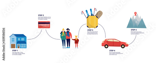 Hotel and ski resort cottage online booking flat vector illustration isolated.