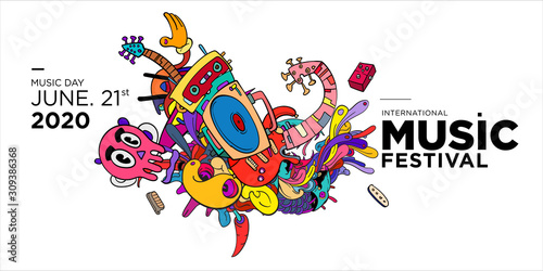 Vector doodle illustration banner and poster world music day