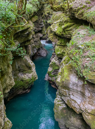 Martvili canyon in Georgia is a natural canyon with an azure river