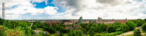 Gdansk, Poland. Panoramic view of Gdansk from Gradowa Mountain on a summer day