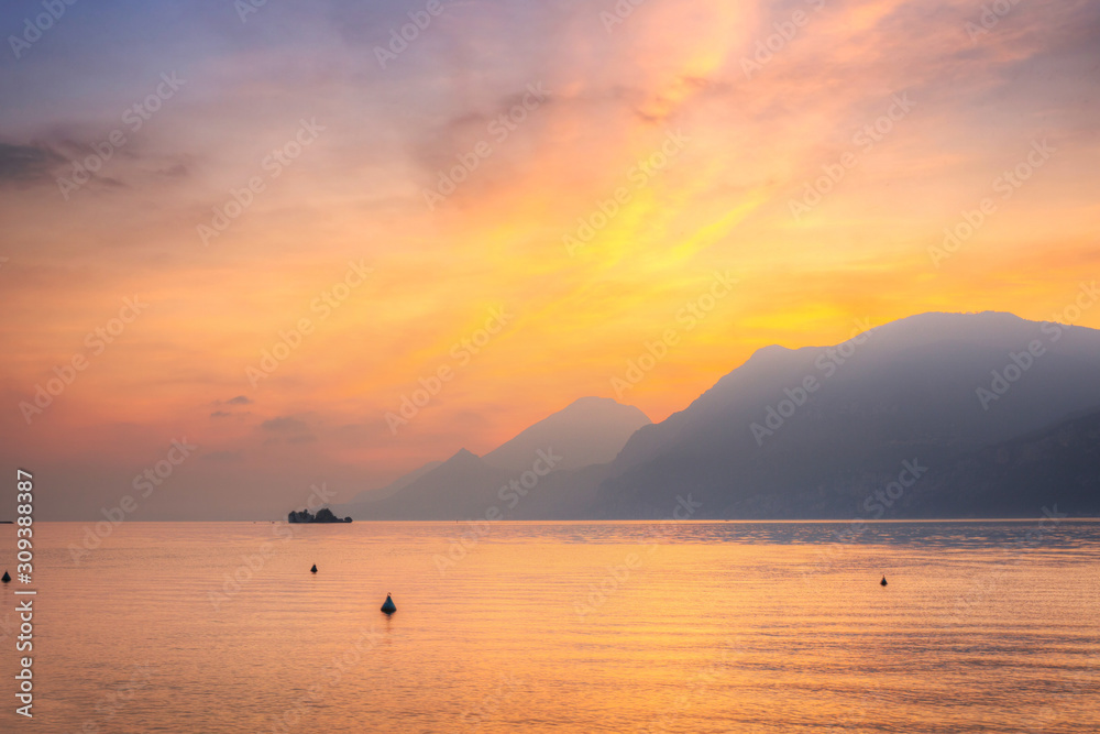 Beautiful Garda lake at sunset, northern Italy