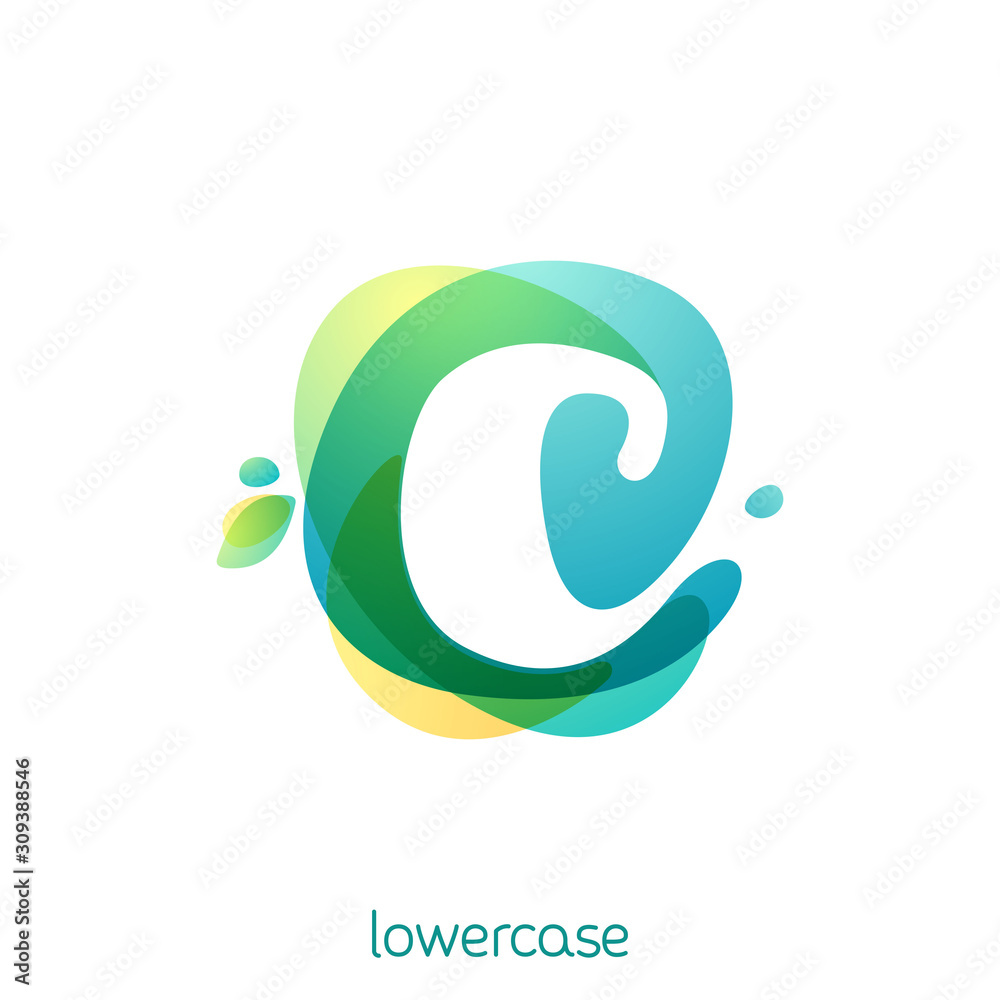 Fototapeta premium Ecology lowercase letter c logo. Overlapping watercolor font with green leaves.