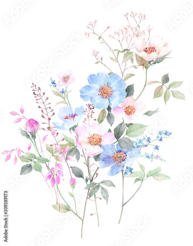 Wallpaper Mural Watercolor flowers illustration Torontodigital.ca