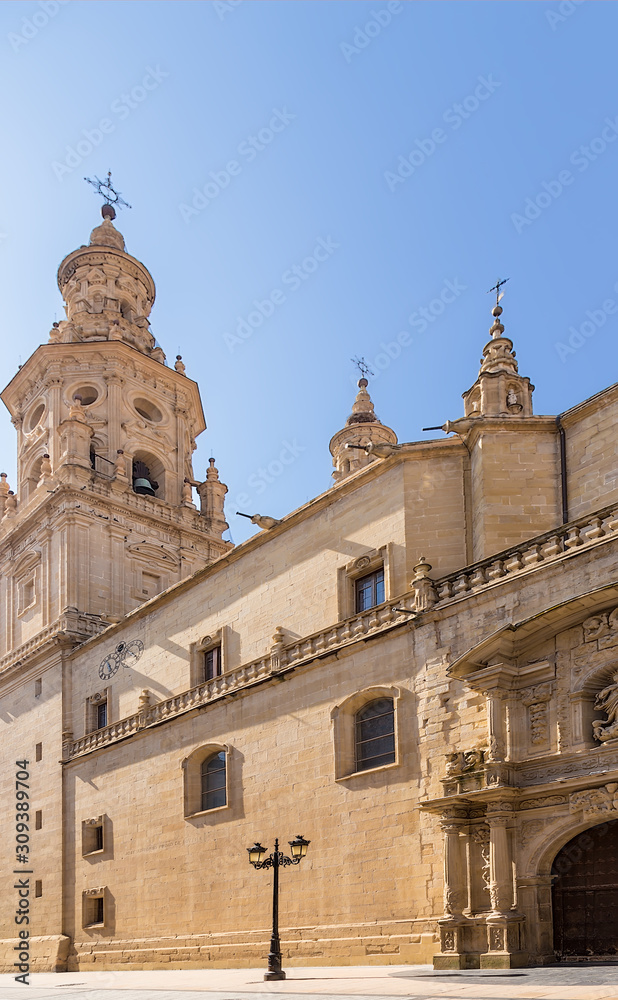Logrono, Spain. Side facade of the Cathedral of Santa Maria de la Redonda