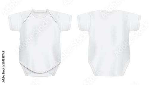 Baby bodysuit front and back template, realistic vector illustration isolated.
