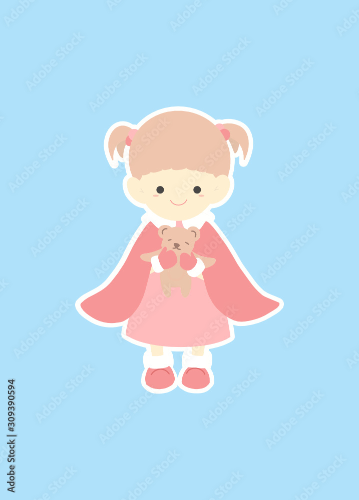 Little girl holding teddy bear wearing winter coat Little girl holding teddy bear wearing winter coat