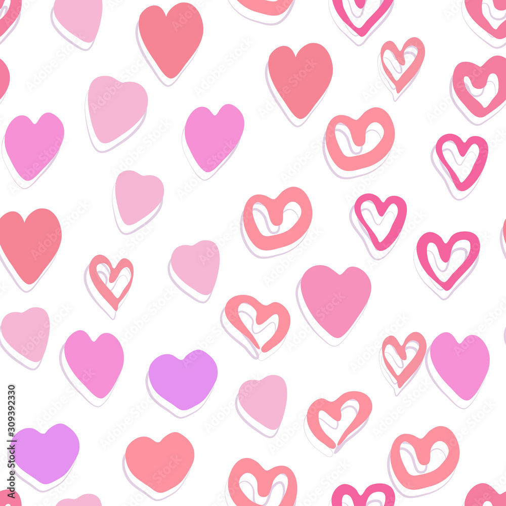 Seamless pattern with modern hearts. Valentines Day backdrop.