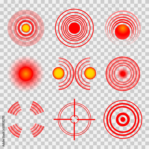 A set of pain circles, red rings.