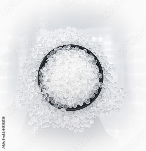 Polypropylene granule close-up background texture.