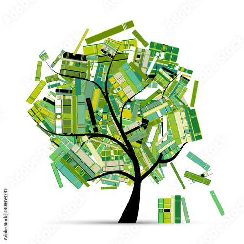 Library tree with books for your design. Spring season
