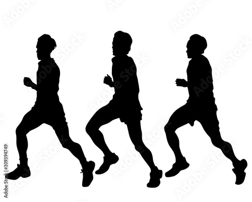 Sports man run a marathon. Isolated figures of athletes on a white background