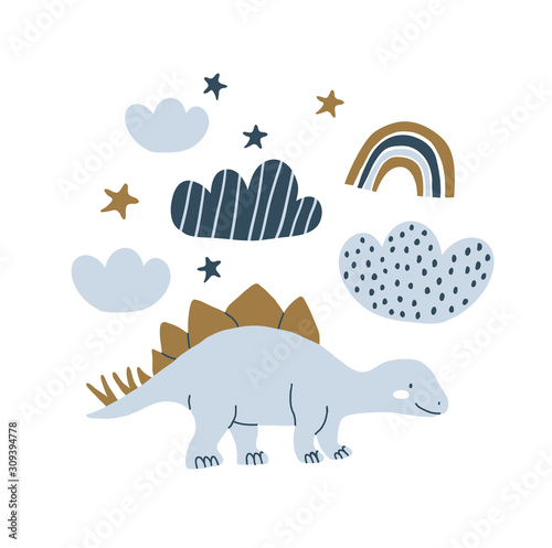 handdrawn dinosaur scandinavian style illustration