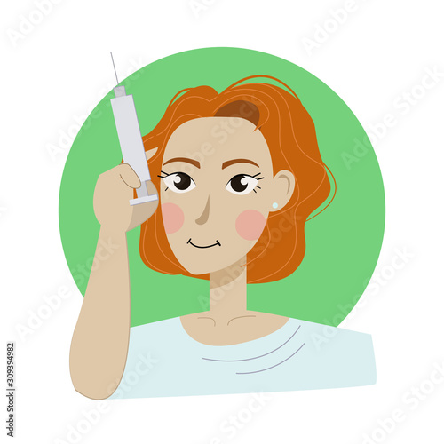 Nurse with injection syringe at the hand. Vector illustration. photo