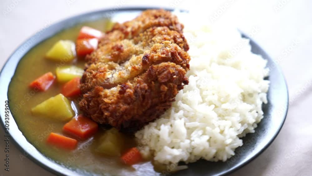Crispy fried pork cutlet with curry and rice Crispy fried pork cutlet with curry and rice