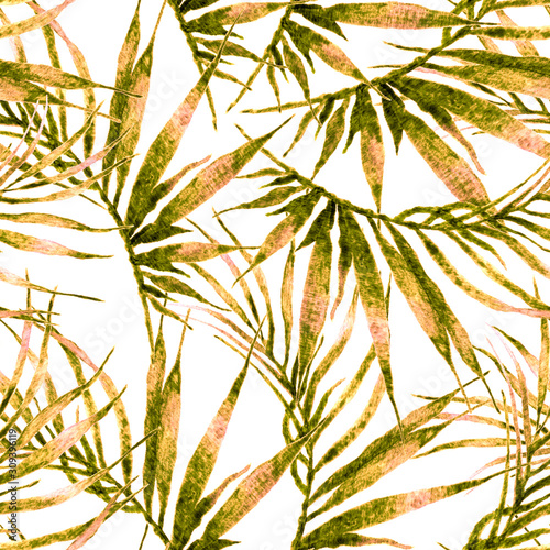 Tropical seamless pattern. Watercolor chaotic palm