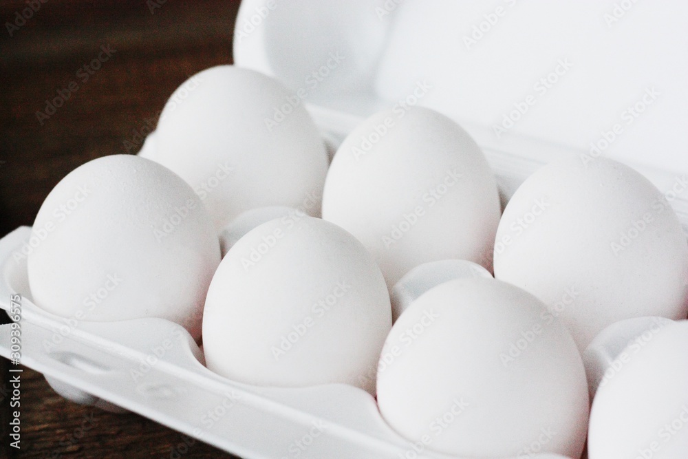 Fresh white chicken eggs in a package Fresh white chicken eggs in a package