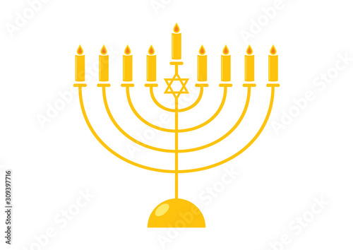 Hanukkah golden menorah vector. Golden candlestick holder isolated on a white background. Jewish holiday Hanukkah. Menorah icon vector