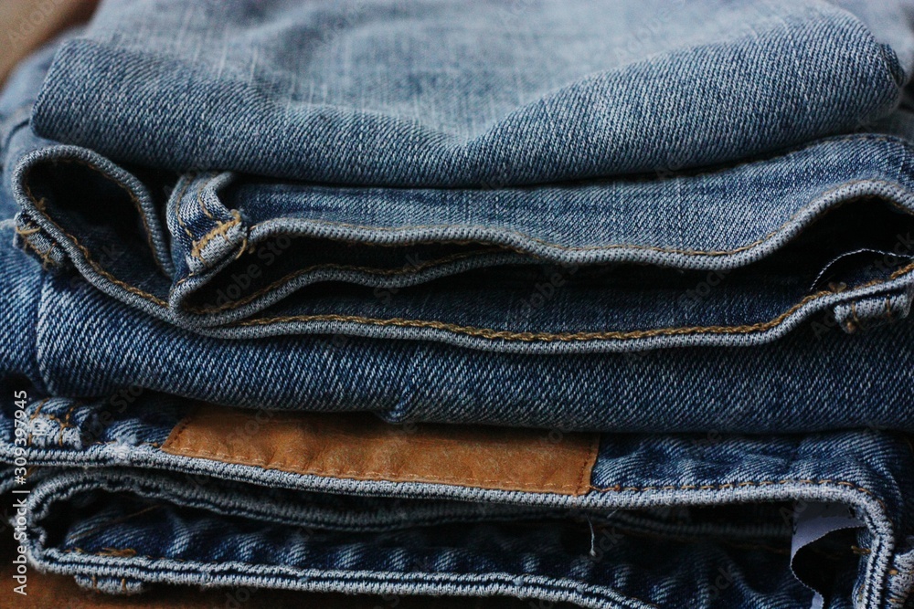 Beautiful blue jeans with pockets close up