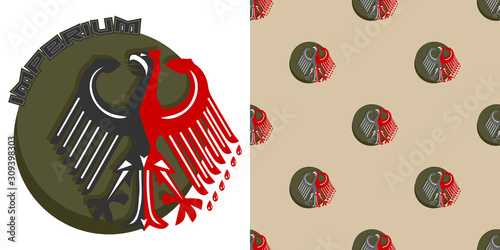 Seamless pattern and composition of stylistic imperial eagle with drops