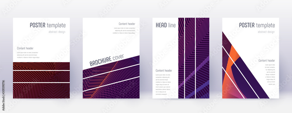 Geometric brochure design template set. Violet abs