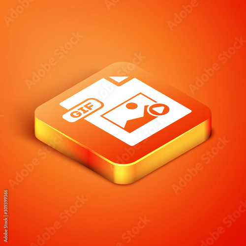 Isometric GIF file document. Download gif button icon isolated on orange background. GIF file symbol. Vector Illustration