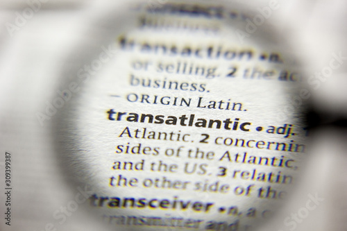 The word or phrase Transatlantic in a dictionary. photo