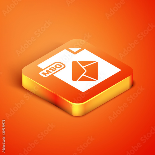 Isometric MSG file document. Download msg button icon isolated on orange background. MSG file symbol. Vector Illustration