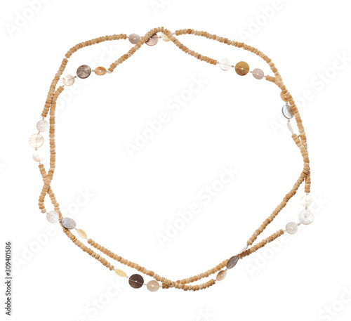 necklace from natural bone beads isolated on white