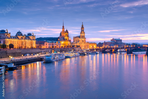 Dresden, Germany cityscape of cathdedrals over the Elbe River