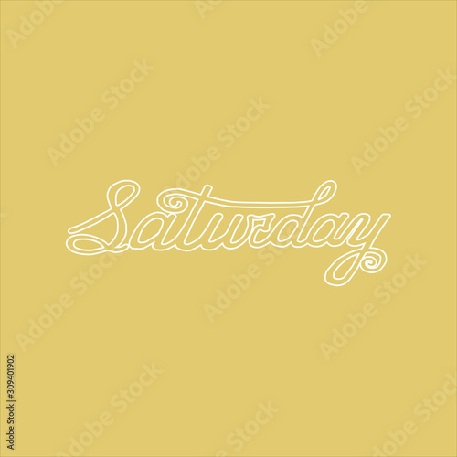Week day lettering. Saturday. Hand drawn modern calligraphy brush pen style.  White outline on nude background.  Calligraphic element for design. Vector illustration. 