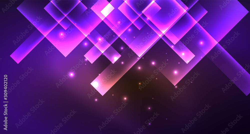 Obraz premium Shiny neon design square shape abstract background. Retro vector abstract design banner template