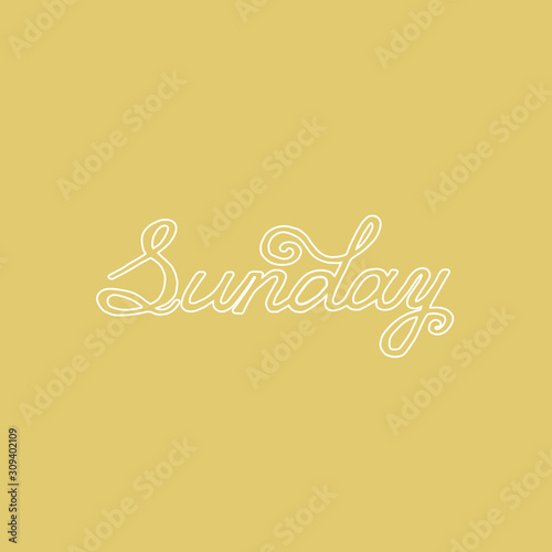 Week day lettering. Sunday. Hand drawn modern calligraphy brush pen style.  White outline on nude background.  Calligraphic element for design. Vector illustration. 