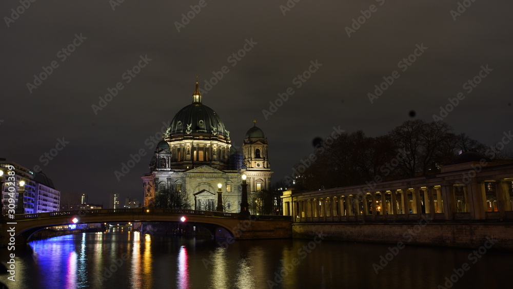 berlin cathedral at night with spree