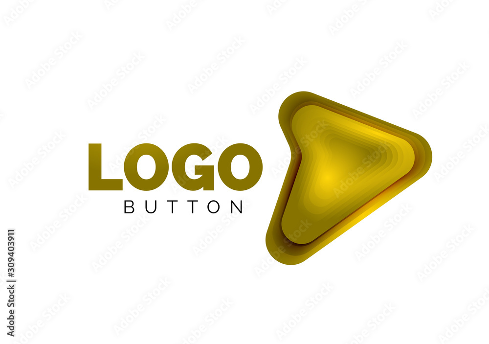 Arrow logo template. Or play or download button logotype template. Minimal geometrical design, 3d geometric bold symbol in relief style with color blend steps effect. Vector Illustration Arrow logo template. Or play or download button logotype template. Minimal geometrical design, 3d geometric bold symbol in relief style with color blend steps effect. Vector Illustration