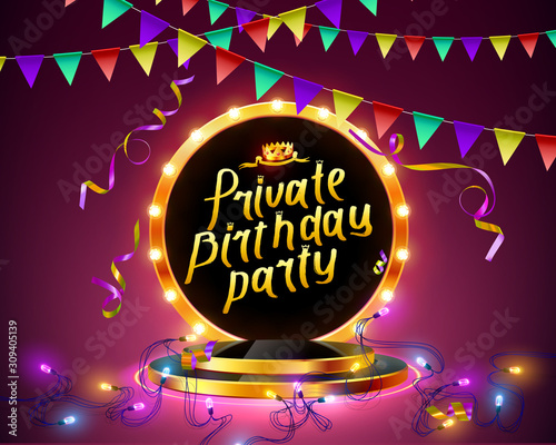 Private birthday party Brush Script Style Hand lettering.
