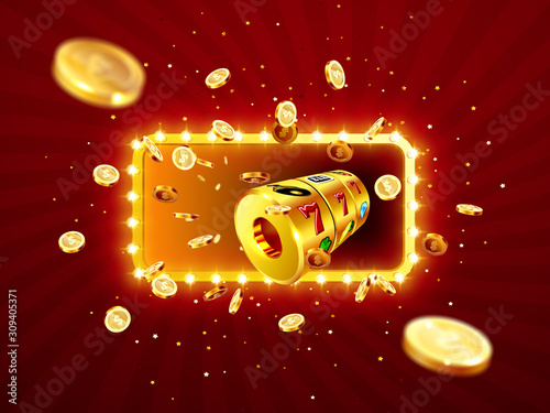 Golden slot machine wins the jackpot.