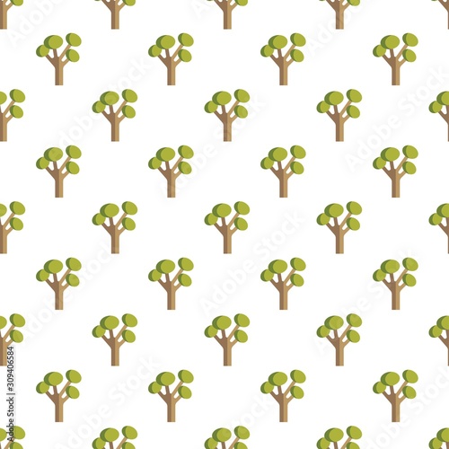 Abstract green trees. Minimalistic icon. Colored Vector seamless pattern. Cartoon style, simple flat design. Trendy illustration. White background. Equal interval