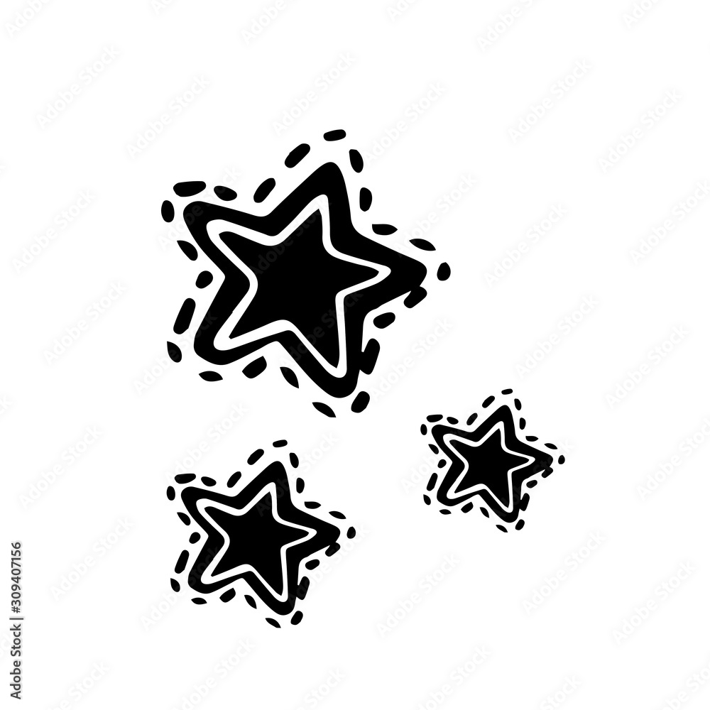 Hand drawn doodle vector star. Line art style illustration for decoration. Isolated object on white background