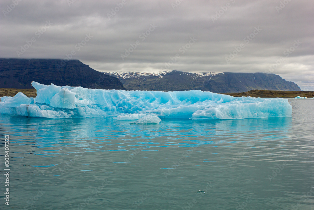 Jökulsárlón glacial lagoon with icebergs during summer in Iceland.