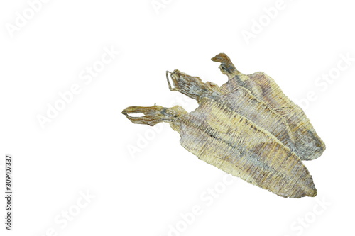 crushed grilled squid tradition Thai snack on white background