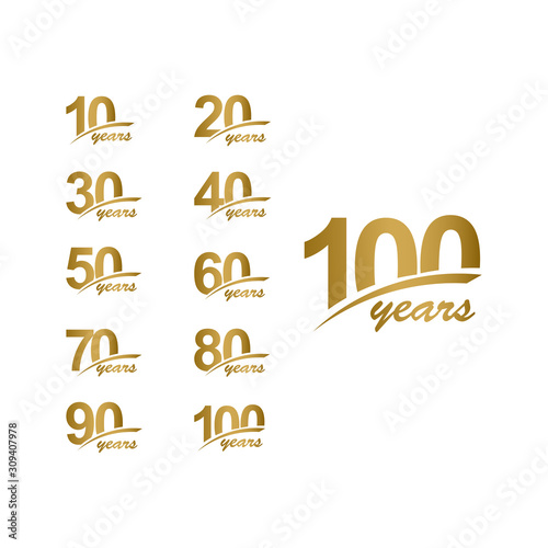 100 Years Anniversary elegant Gold Line set Celebration Vector Template Design Illustration