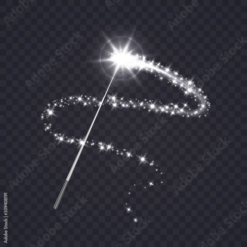 Fotografie, Obraz Magic wand with white swirl and sparkles isolated on transparent background