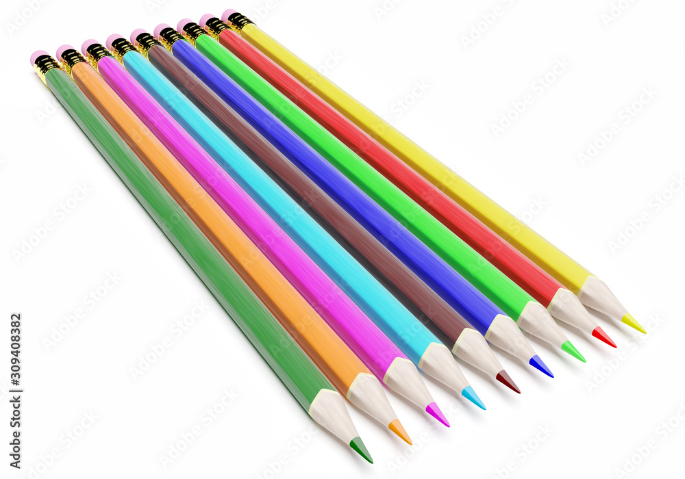 3d colorful pencils isolated on white 3d colorful pencils isolated on white