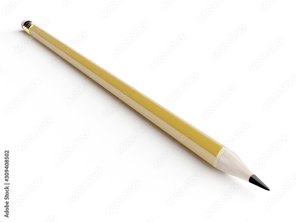 Pencil with pink rubber isolated on white background. 3d rendering