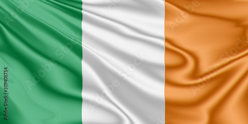 Flag of Ireland fluttering in the wind