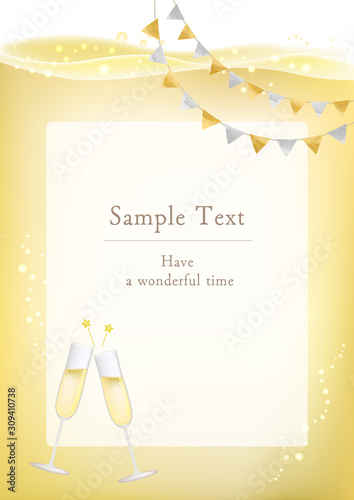 フレーム_背景_枠_カクテル_シャンパン＿スパークリングワイン_ベクター_イラスト_ドリンク_炭酸