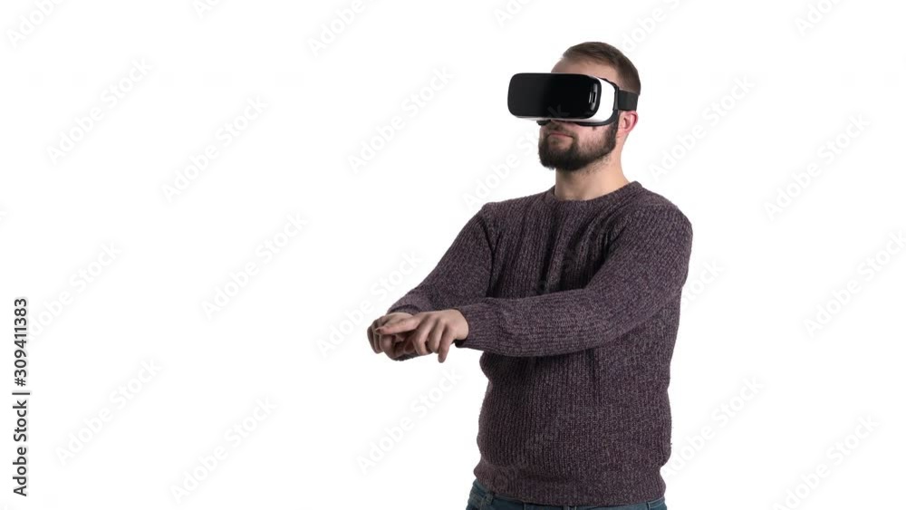 Close-up of a man drawing imaginary square in the air while wearing modern VR glasses. Cool high tech devices usage concept Close-up of a man drawing imaginary square in the air while wearing modern VR glasses. Cool high tech devices usage concept